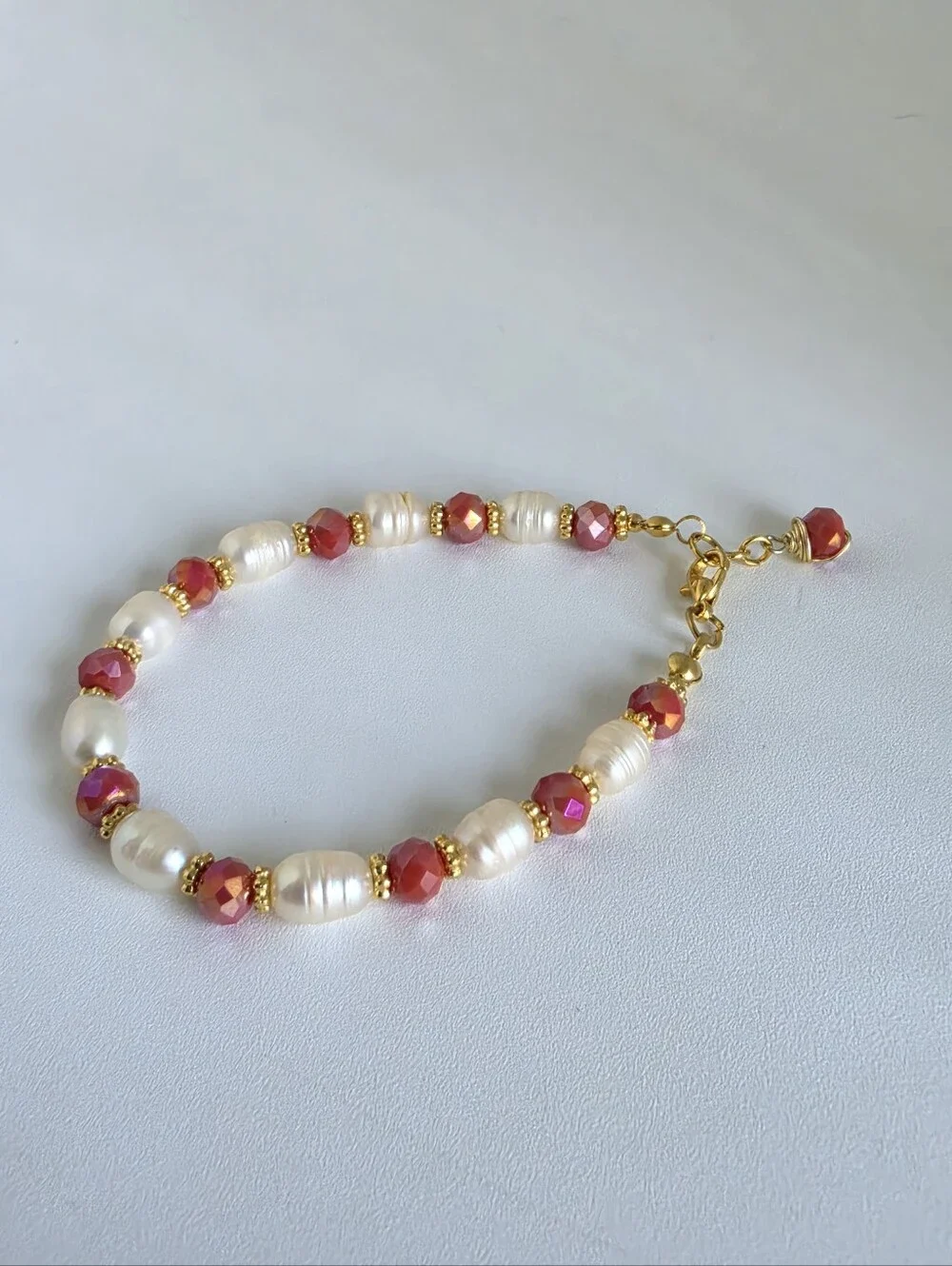 Freshwater Pearl & Pink Crystal Beaded Bracelet 8